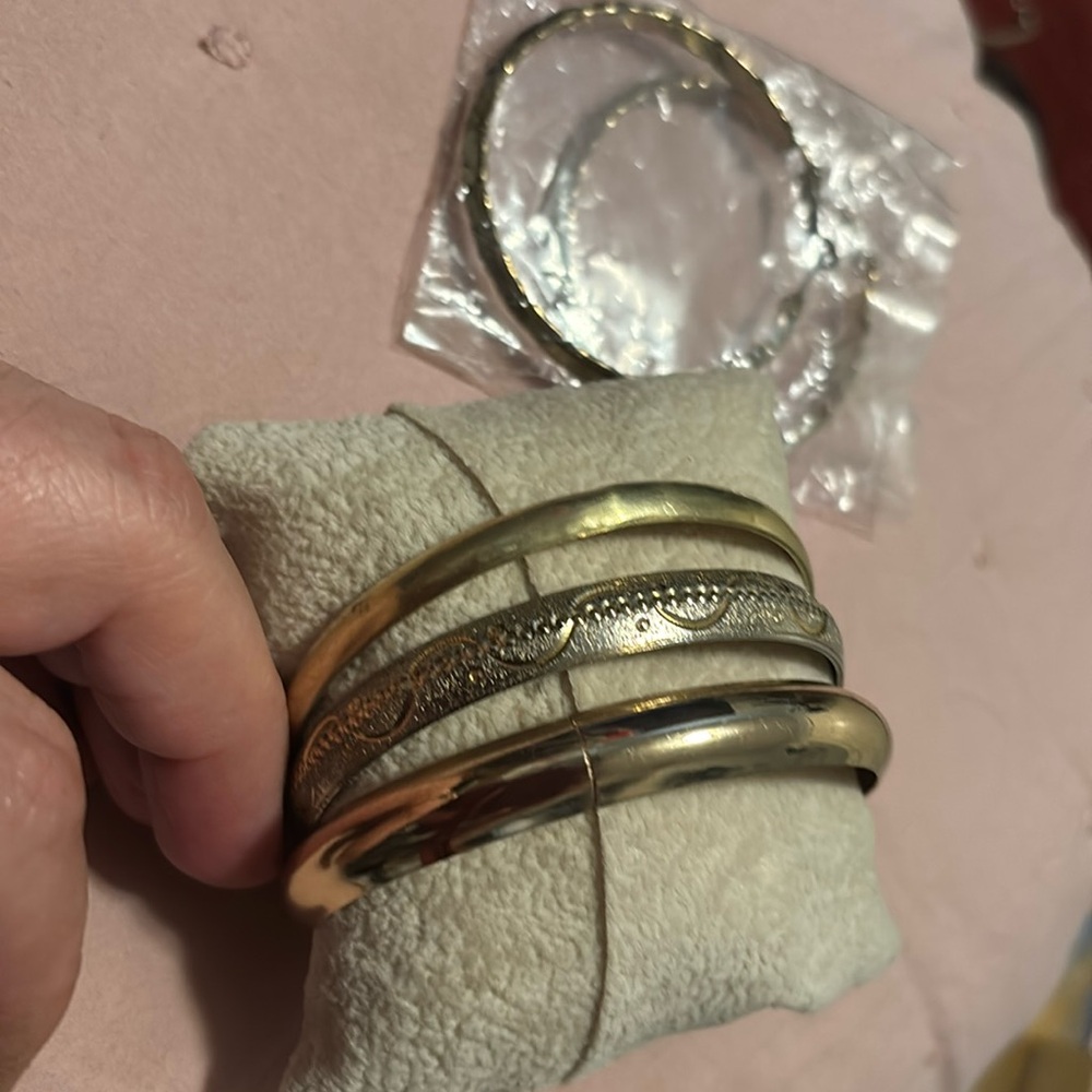 4 Pc Bundle Three Bangle Bracelet One Pair Earrin… - image 1